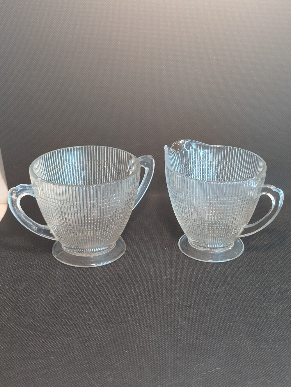 Vintage Clear Glass Creamer and Sugar Set - Dominion Glass.